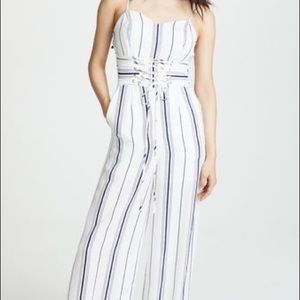 JOA Just One Answer white and blue striped jumpsuit XS